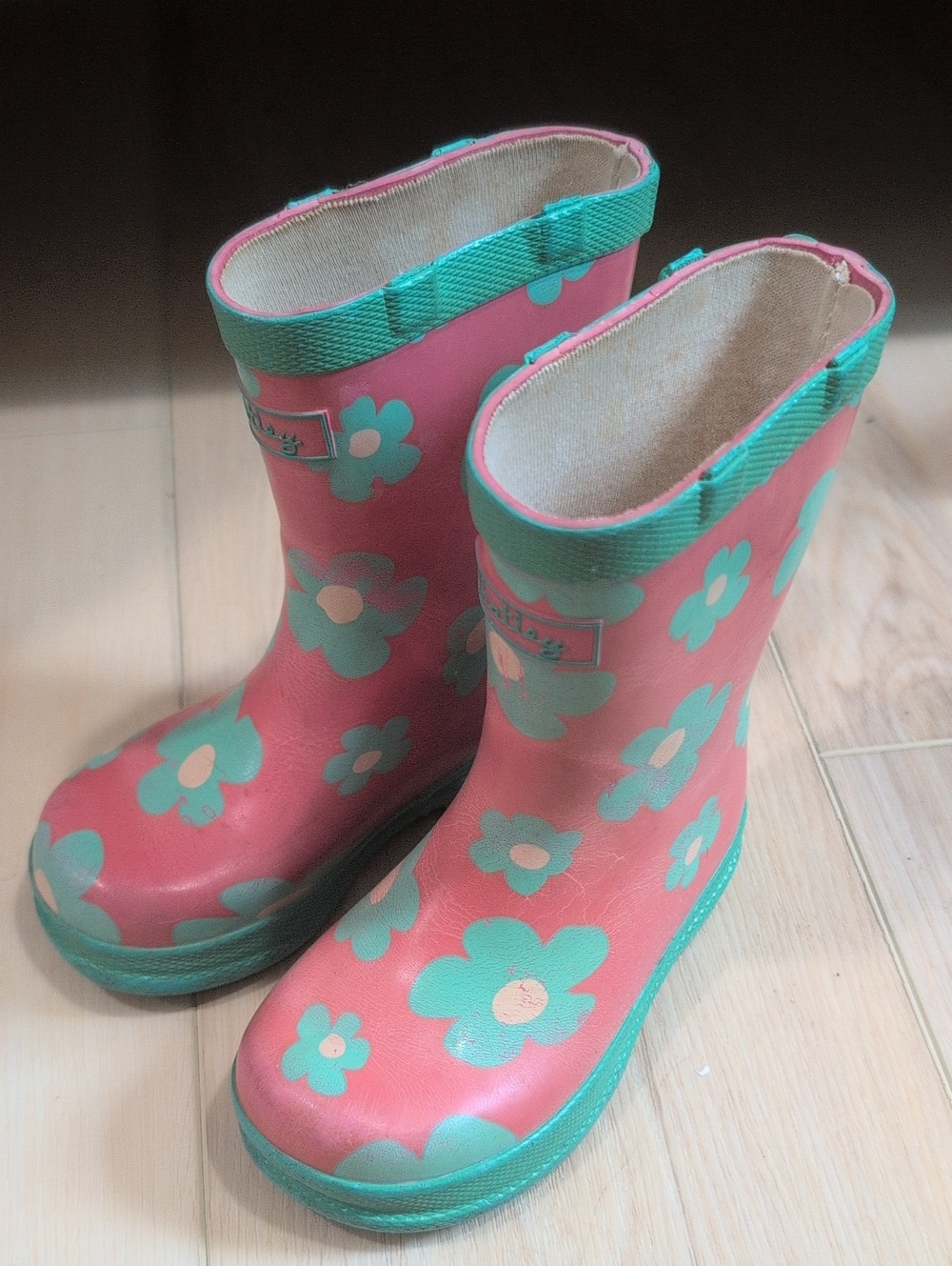 Hatley Kids Size 5 Floral Rain Boots - Pink & Teal